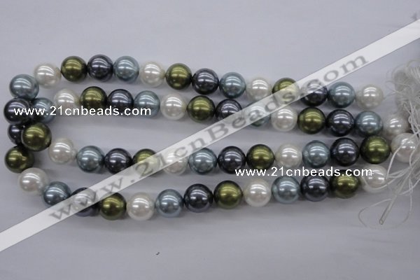 CSB1124 15.5 inches 14mm round mixed color shell pearl beads