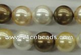 CSB1131 15.5 inches 14mm round mixed color shell pearl beads