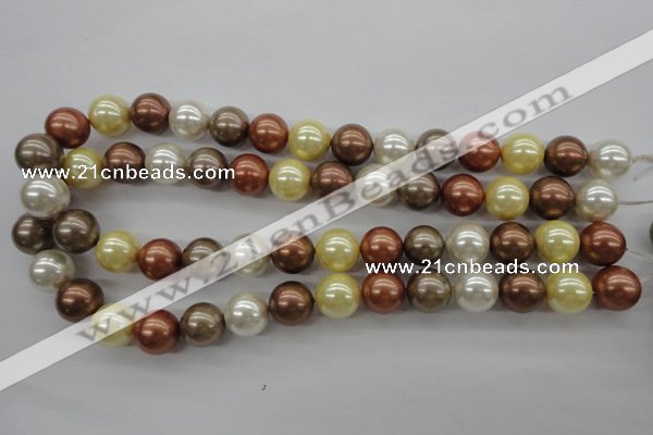 CSB1132 15.5 inches 14mm round mixed color shell pearl beads