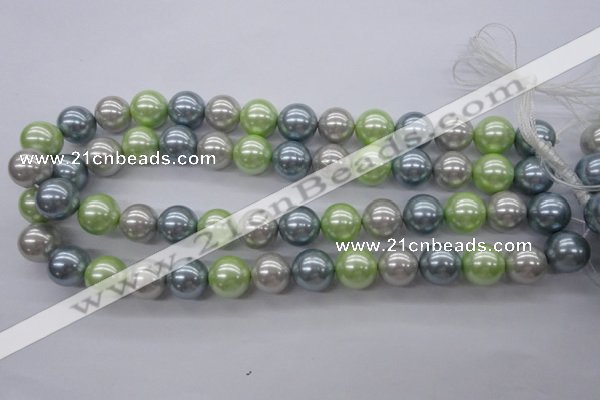 CSB1135 15.5 inches 14mm round mixed color shell pearl beads