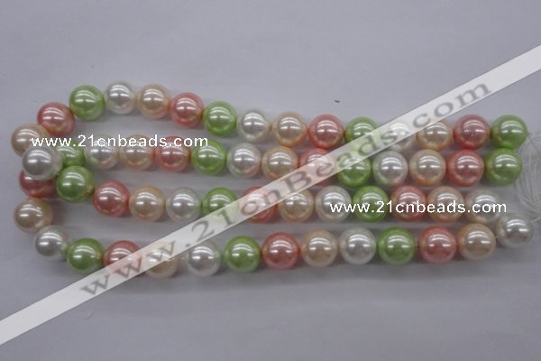 CSB1136 15.5 inches 14mm round mixed color shell pearl beads