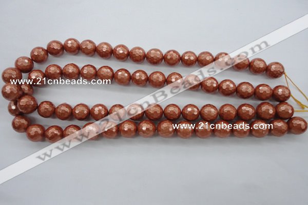 CSB1196 15.5 inches 12mm faceted round shell pearl beads