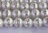 CSB1500 15.5 inches 6mm round shell pearl with rhinestone beads