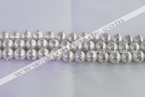 CSB1501 15.5 inches 8mm round shell pearl with rhinestone beads