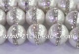 CSB1502 15.5 inches 10mm round shell pearl with rhinestone beads