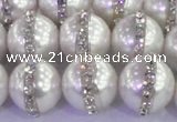 CSB1504 15.5 inches 14mm round shell pearl with rhinestone beads