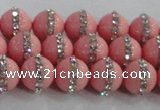 CSB1505 15.5 inches 6mm round shell pearl with rhinestone beads