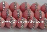 CSB1506 15.5 inches 8mm round shell pearl with rhinestone beads