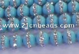 CSB1510 15.5 inches 6mm round shell pearl with rhinestone beads