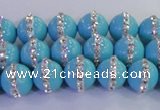 CSB1511 15.5 inches 8mm round shell pearl with rhinestone beads