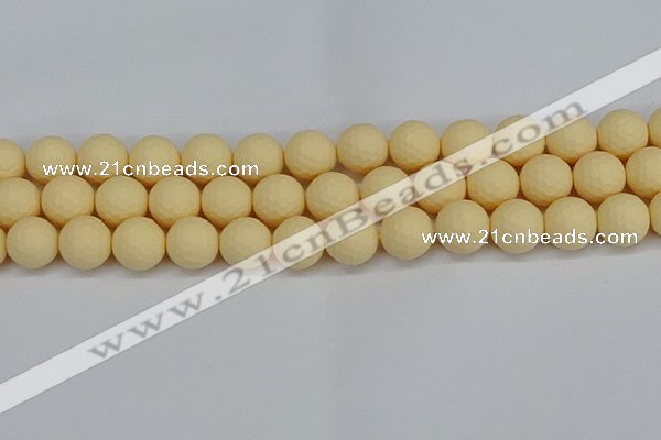 CSB1804 15.5 inches 12mm faceetd round matte shell pearl beads