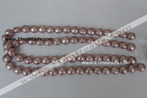 CSB181 15.5 inches 12mm flat round shell pearl beads wholesale