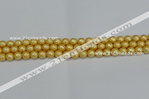 CSB1811 15.5 inches 6mm faceetd round matte shell pearl beads