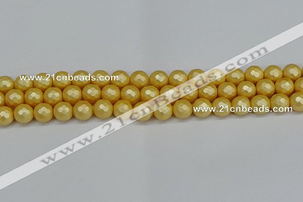 CSB1813 15.5 inches 10mm faceetd round matte shell pearl beads