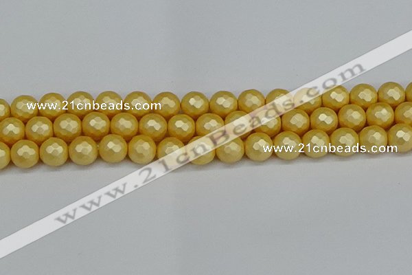 CSB1814 15.5 inches 12mm faceetd round matte shell pearl beads