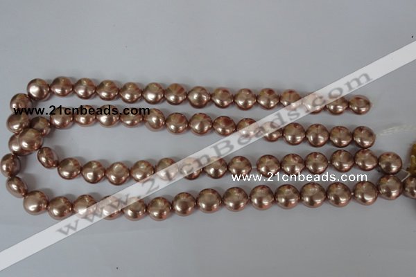 CSB182 15.5 inches 12mm flat round shell pearl beads wholesale