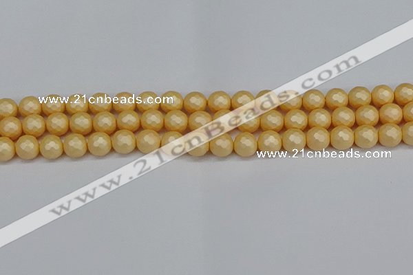 CSB1822 15.5 inches 8mm faceetd round matte shell pearl beads