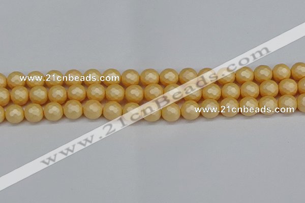 CSB1823 15.5 inches 10mm faceetd round matte shell pearl beads