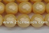 CSB1825 15.5 inches 14mm faceetd round matte shell pearl beads