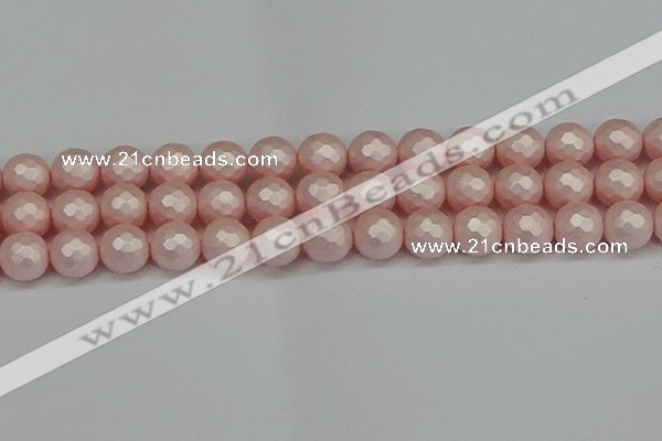 CSB1835 15.5 inches 14mm faceetd round matte shell pearl beads