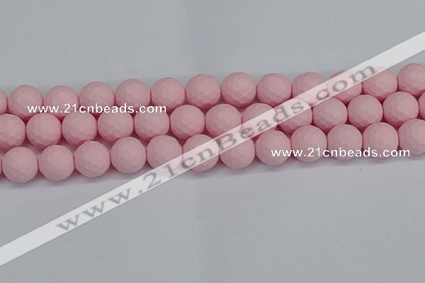 CSB1845 15.5 inches 14mm faceetd round matte shell pearl beads