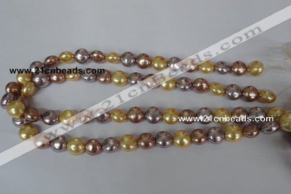 CSB186 15.5 inches 12mm flat round mixed color shell pearl beads