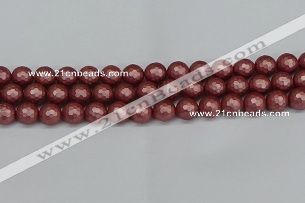 CSB1864 15.5 inches 12mm faceetd round matte shell pearl beads