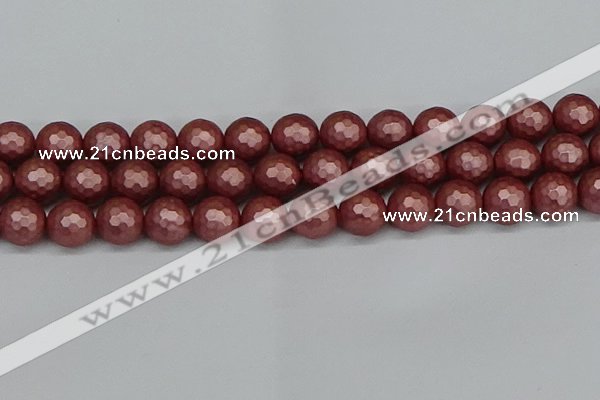 CSB1865 15.5 inches 14mm faceetd round matte shell pearl beads