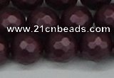 CSB1885 15.5 inches 14mm faceted round matte shell pearl beads