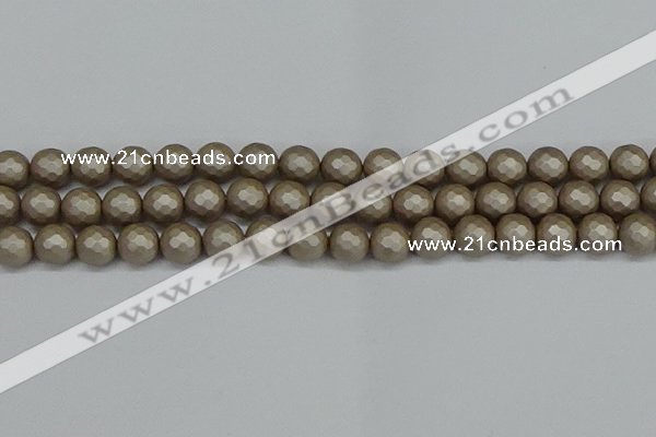 CSB1904 15.5 inches 12mm faceted round matte shell pearl beads