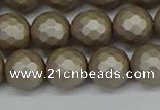 CSB1905 15.5 inches 14mm faceted round matte shell pearl beads