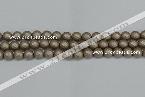 CSB1905 15.5 inches 14mm faceted round matte shell pearl beads