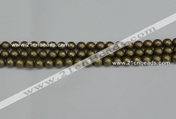 CSB1911 15.5 inches 6mm faceted round matte shell pearl beads