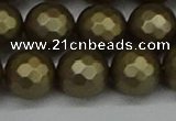 CSB1914 15.5 inches 12mm faceted round matte shell pearl beads