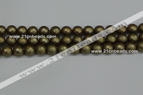 CSB1914 15.5 inches 12mm faceted round matte shell pearl beads