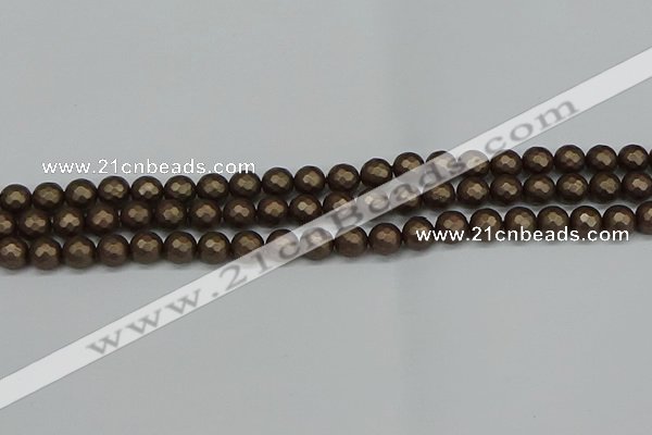 CSB1921 15.5 inches 6mm faceted round matte shell pearl beads