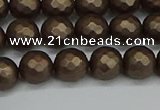 CSB1922 15.5 inches 8mm faceted round matte shell pearl beads