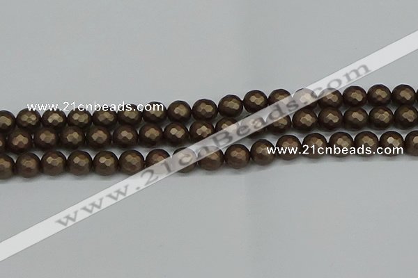 CSB1923 15.5 inches 10mm faceted round matte shell pearl beads