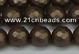 CSB1925 15.5 inches 14mm faceted round matte shell pearl beads