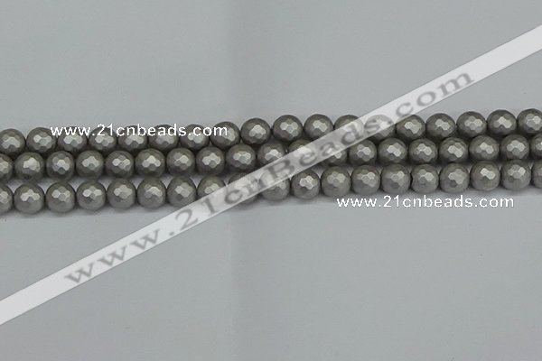 CSB1952 15.5 inches 8mm faceted round matte shell pearl beads