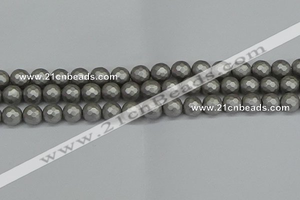 CSB1954 15.5 inches 12mm faceted round matte shell pearl beads