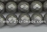 CSB1955 15.5 inches 14mm faceted round matte shell pearl beads