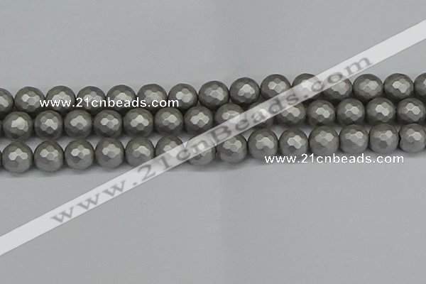 CSB1955 15.5 inches 14mm faceted round matte shell pearl beads