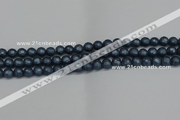 CSB1972 15.5 inches 8mm faceted round matte shell pearl beads