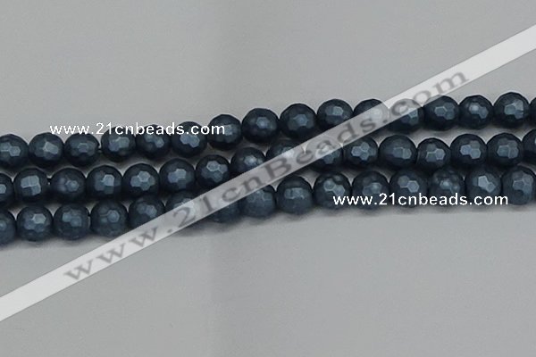 CSB1975 15.5 inches 14mm faceted round matte shell pearl beads