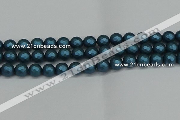 CSB1984 15.5 inches 12mm faceted round matte shell pearl beads