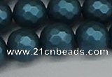 CSB1985 15.5 inches 14mm faceted round matte shell pearl beads