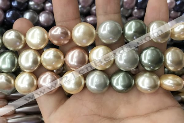 CSB2152 15.5 inches 16mm flat round mixed shell pearl beads