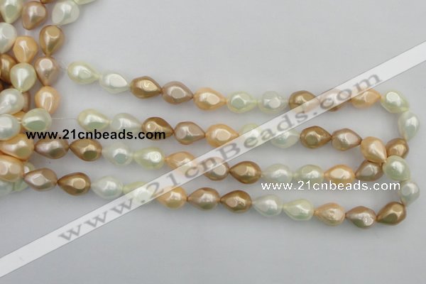 CSB415 12*15.5mm faceted teardrop mixed color shell pearl beads