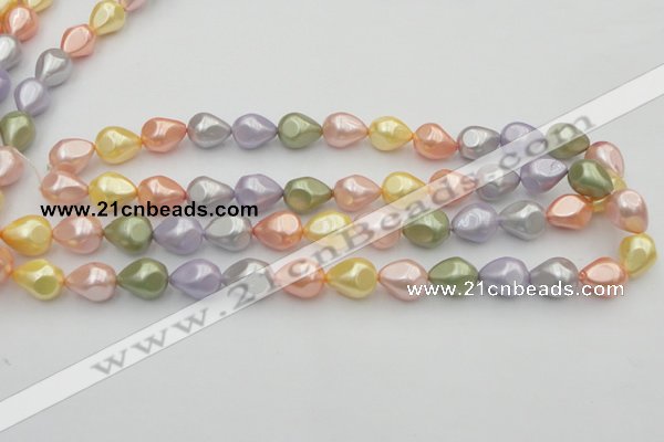 CSB416 12*15.5mm faceted teardrop mixed color shell pearl beads